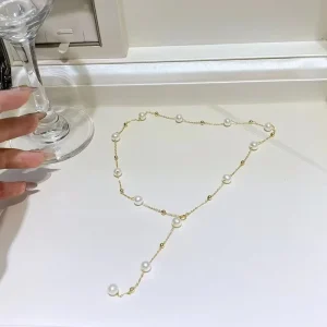 Factory Direct 18 Inch 18K Gold Freshwater Pearl Necklace Ladies Fashion Potato Shape