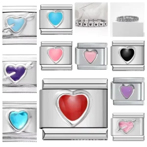 Factory Direct 9mm Stainless Steel Module Bracelet DIY Love Double Heart Gems Series Stitching Fashion Single Bangles