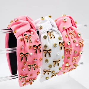 Factory Direct Customizable Bow Knotted Headbands Rhinestone & Pearl Hair Hoops Cute Hair Accessories