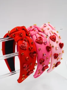 Factory Direct Customizable Sequin Heart Knotted Headbands Sparkly Hair Hoops Valentine Hair Accessories
