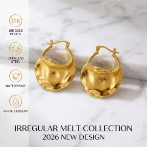Factory Direct Irregular Gold Hoop Earrings 316L Stainless Steel