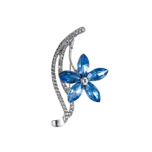 Factory Direct Light Blue Crystal Flower Brooch Cute Fashion Costume Jewelry for Kids for Party & Wedding Gifts