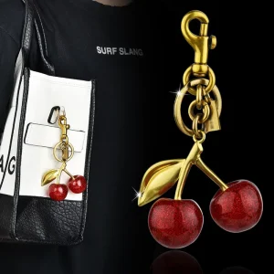Factory Direct Metal Cherry Keychain Bag Charm Women’s Handbag Accessory Pendant Auto Decor Cross Border