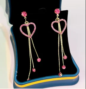 Factory Direct Sale Pink Heart Shaped Earrings Silver Needle Heart Drop Earring Tassel Earrings Jewelry Accessories