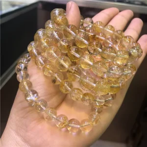 Factory Direct Sales Natural Golden Herkimer Diamond 8mm 10mm 12mm Bracelet Women’s Fashion Crystal Jewelry Birthday Gift
