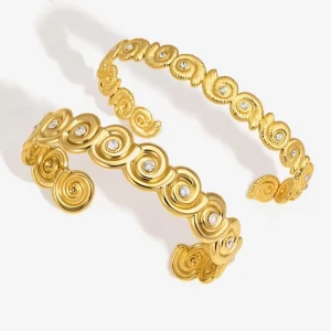 Factory Direct Spiral Shell Pattern Cuff Bracelet 18K Gold Plated Lightweight Everyday Wear Jewelry