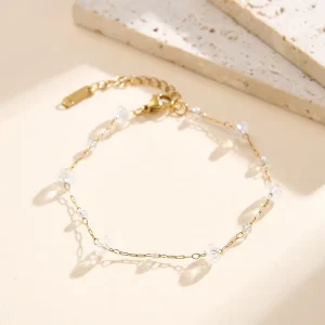 Factory Direct Stainless Steel 18K Gold Plated Faceted Transparent Crystal Bracelet Summer Jewelry