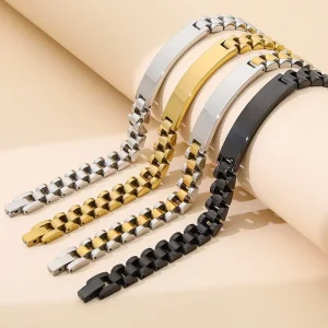 Factory Direct Stainless Steel Watch Band Bracelet for Men Engravable Curved Bar Titanium Steel Fashion Gold Plated Bracelet