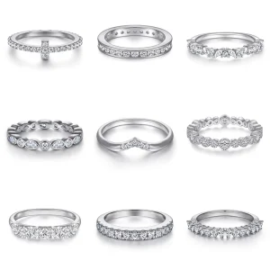 Factory Direct Supplier Sterling Silver 925 Round Brilliant Cut Rhodium Plated White Zirconia Wedding Ring