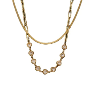 Factory Direct Supply Fashion Pendant Double Layer Heart shaped Zircon Necklace Set Stainless Steel Necklace
