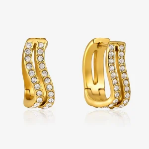 Factory Direct Twisted Wave Pave Cz Huggie Earrings Tarnish Free Dainty Casual & Night Out Fashion Jewelry