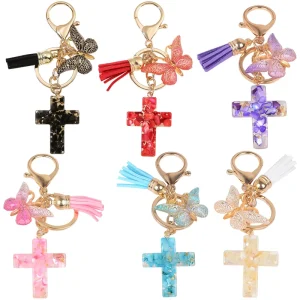 Factory Fashion Alloy Tassel Butterfly Cross Keychain Bags Pendants for Men and Women Backpack Accessories