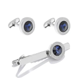 Factory Fashion Blue Zircon Cufflinks Tie Clip Set Wedding Gift Sleeve Button Cuff Links Mens Cufflinks Tie Clips Set for Men