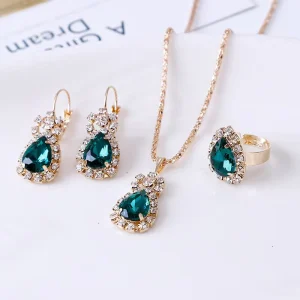 Factory Fashion Bridal Wedding Jewelry Set Party Three Piece Jewelry Oval Drop Pendant Gemstone Set for Women