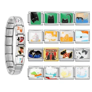 Factory Fashion Colorful Cat Dog Italian Charms Link Fit 9mm Stainless Steel Bracelet DIY Making for Women Men Jewelry