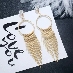 Factory Fashion Women Shiny Tassel Earrings Wedding Jewelry Gold Crystal Tassel Stud Earrings