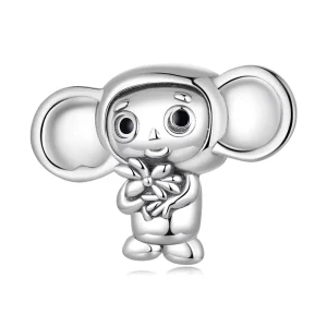 Factory HOT 925 Sterling Silver Animal Beads Big eared Monkey Charms Women Fit Bracelet DIY Necklace Jewelry Making Gift SCC2387