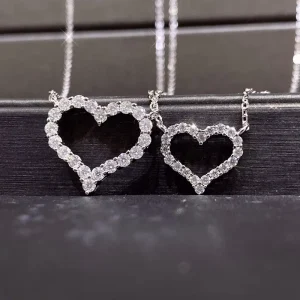 Factory Heart Design Pendant 925 Sterling Silver Chain Moissanite Melee Engagement 2mm Moissanite Necklace