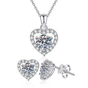 Factory Heart Shape Round Sparkling Jewelry Set Love Zircon Earrings and Pendant Valentine’s Day Gift for Couples