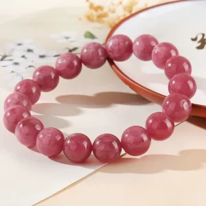 Factory High Quality Natural Red Rhodonite Round Bead Elastic Bracelet Fashion Jewelry for Women