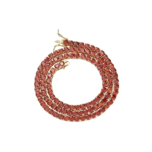 Factory Hip Hop Accessories 4mm Brass Inlaid Pomegranate Red Zircon Gift Party Unisex Fashionable Tennis Necklace