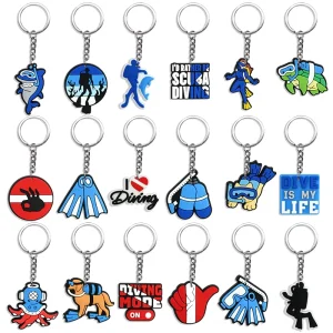 Factory Hot Promotion PVC Keychain Diving Series Cartoon Pattern Hard-Wearing Creative Sporty Unique Keychain for Keyring