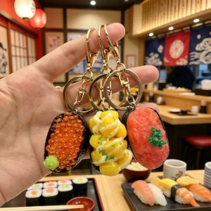 Factory Hot Sales Creative Fashion Japanese Style Food Fish Roe Sushi PVC Keychain for Bag Decoration Party Favor Promotion Gift