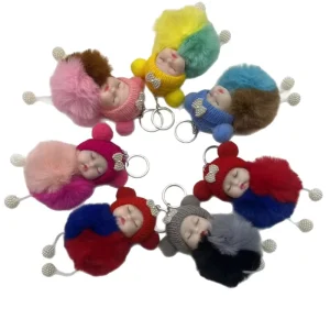 Factory In stock Two tone Plush Sleep Doll Car Keychain Backpack Charm Accessory Gift Business Gift