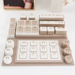 Factory Jewelry Display Tray Leather Jewelry Display Stand for Necklace Earring Ring Display Set
