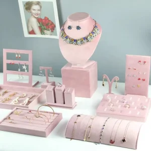 Factory Jewelry Display with Pink Microfiber for Earring Ring Necklace Bracelet Jewelry Display Set