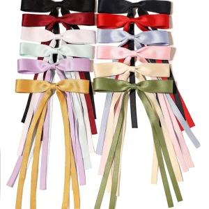 Factory Long Tail Satin Ribbon Hair Bow Clip Hair Accessories for Girls