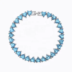 Factory Made Iced Out Alloy With Blue Green Love Heart Glass Hip Hop Tennis Chain Bracelet Women Jewelry