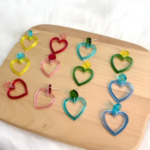 Factory Multi Color Transparent Heart Dangle Earring Set Acrylic Jewelry for Women