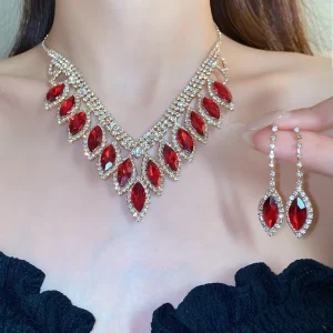 Factory Multi Style Multi Color Drop Gemstone Crystal Necklace Suitable Wedding Banquet Wearing Fashion Jewelry Sets