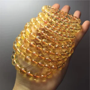 Factory Natural Faceted Carving Citrine Semi-precious Stone Ball Bracelet Yellow Crystal Stone Fashion Woman Ornament