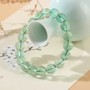 Factory Natural Green Fluorite Rough Stone 8mm 10mm 12mm Round Beaded Bracelet Fashion Jewelry