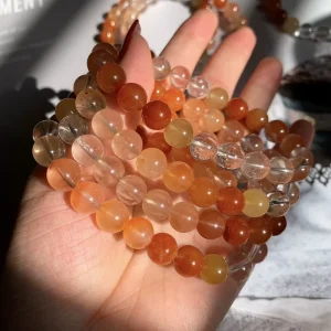 Factory Natural Red Rutilated Quartz Gradient Bead Elastic Bracelet Fashion Gemstone Jewelry