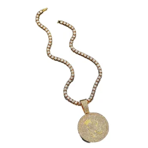 Factory New Iced 5mm Tennis Chain Hip Hop Alloy and Rhinestone Round Letter K Pendant Necklace