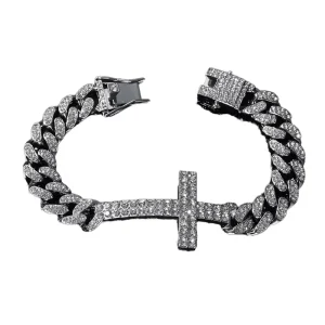 Factory New Style Alloy With Bling Rhinestone Iced Out Hip Hop Cross Cuban Chain Bracelet