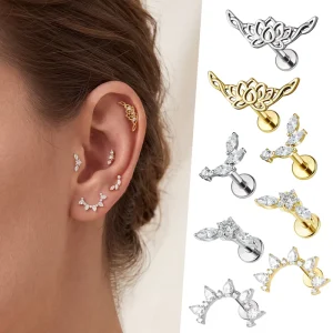 Factory ODM OEM Classic Fashion Piercing Jewelry Cubic Zirconia Flower Labret Titanium Ear Stud