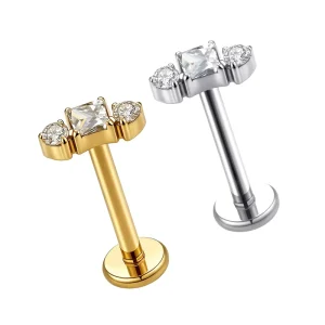 Factory ODM OEM Classic Piercing Jewelry Cubic Zirconia Labret Titanium 24K Gold Plated Ear Stud Wedding Party