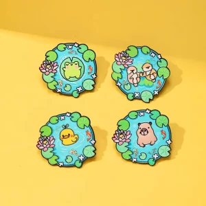 Factory OEM ODM Custom Enamel Pin Lapel Pin Badge Zinc Alloy Frog Duck Otter Water Lily Fish Metal Pins Hat Pins Metal Crafts