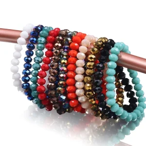 Factory Price Crystal Beaded Elastic Glass Bead Bracelets for Girls Glass Bead Bracelet Bulk