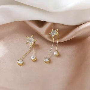 Factory Price Drop ZC ZCE6902 Fashion Long Flower Earrings Women Full Diamond Gold Plated Alloy Trendy Parties