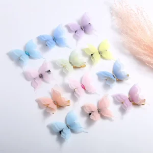 Factory Price New Metal Organza Butterfly Rhinestone Lace Hairpins Sweet Style Lightweight 5cm Party Side Hairpin for Women