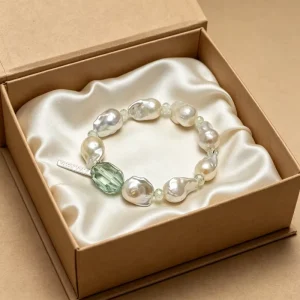 Factory Retro Baroque Pearl Green Fluorite Bracelet Elastic Stretch Women Stackable Fashion Jewelry