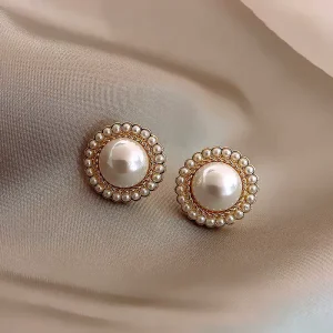 Factory S925 Wedding Pearl Stud Earring Bridal Fashion Sun Flower Pearl Jewelry Earrings for Women