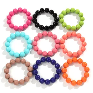 Factory Simple Design Fashion Beaded Bracelet Multi Candy Color Beaded Women Jewelry Elastic Bracelet
