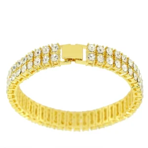 Factory Stock Alloy Material With Two Row Rhinestone Hip Hop Tennis Chain Bracelet