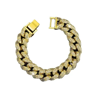 Factory Stock Alloy Rhinestone Iced Out Hip Hop 16mm Big Cuban Chain Men’s Bracelet